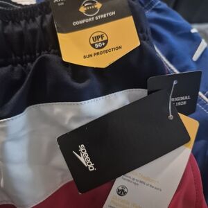 Speedo Mens Colorblock Swim Shorts in Navy, White & Red